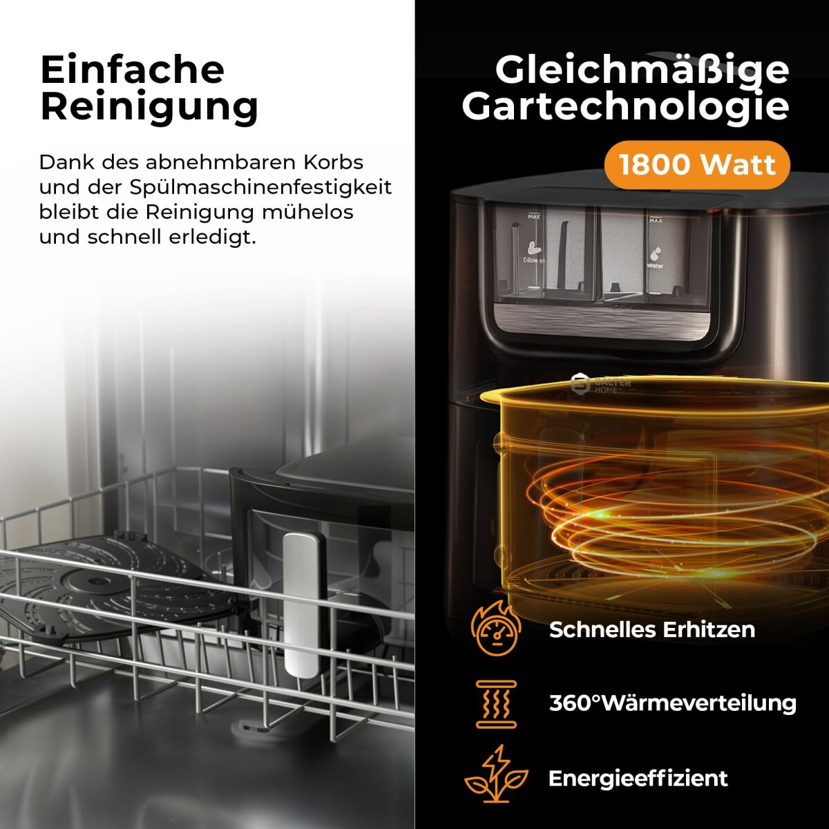 Balter Hei&szlig;luftfritteuse Airfryer mit &Ouml;l- &amp; Wasser-Spray Funktion f&uuml;r extra knusprige Speisen, 7,2L XXL, HL-710