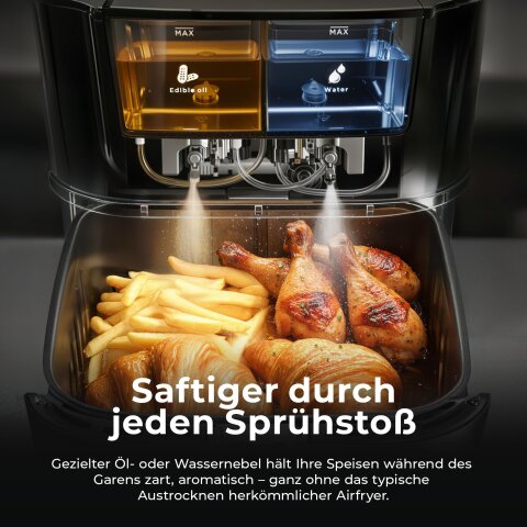 Balter Hei&szlig;luftfritteuse Airfryer mit &Ouml;l- &amp; Wasser-Spray Funktion f&uuml;r extra knusprige Speisen, 7,2L XXL, HL-710