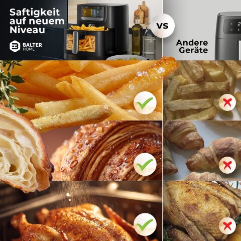 Balter Hei&szlig;luftfritteuse Airfryer mit &Ouml;l- &amp; Wasser-Spray Funktion f&uuml;r extra knusprige Speisen, 7,2L XXL, HL-710