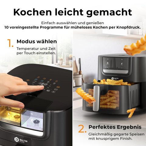 Balter Hei&szlig;luftfritteuse Airfryer mit &Ouml;l- &amp; Wasser-Spray Funktion f&uuml;r extra knusprige Speisen, 7,2L XXL, HL-710