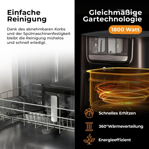 Balter Hei&szlig;luftfritteuse Airfryer mit &Ouml;l- &amp; Wasser-Spray Funktion f&uuml;r extra knusprige Speisen, 7,2L XXL, HL-710