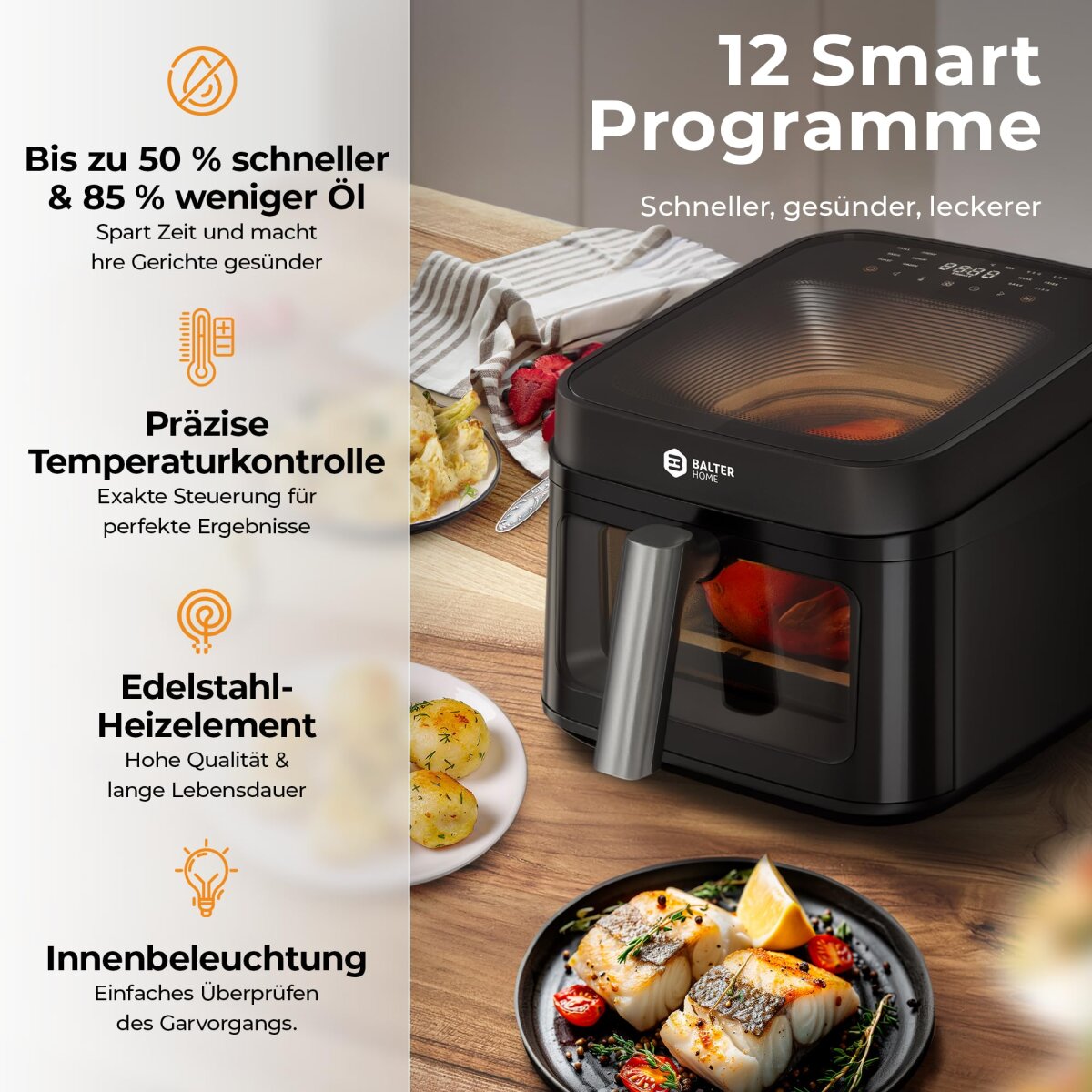 Balter Hei&szlig;luftfritteuse Airfryer, 6,5 L, inkl. 100 Rezepte, HL-651T