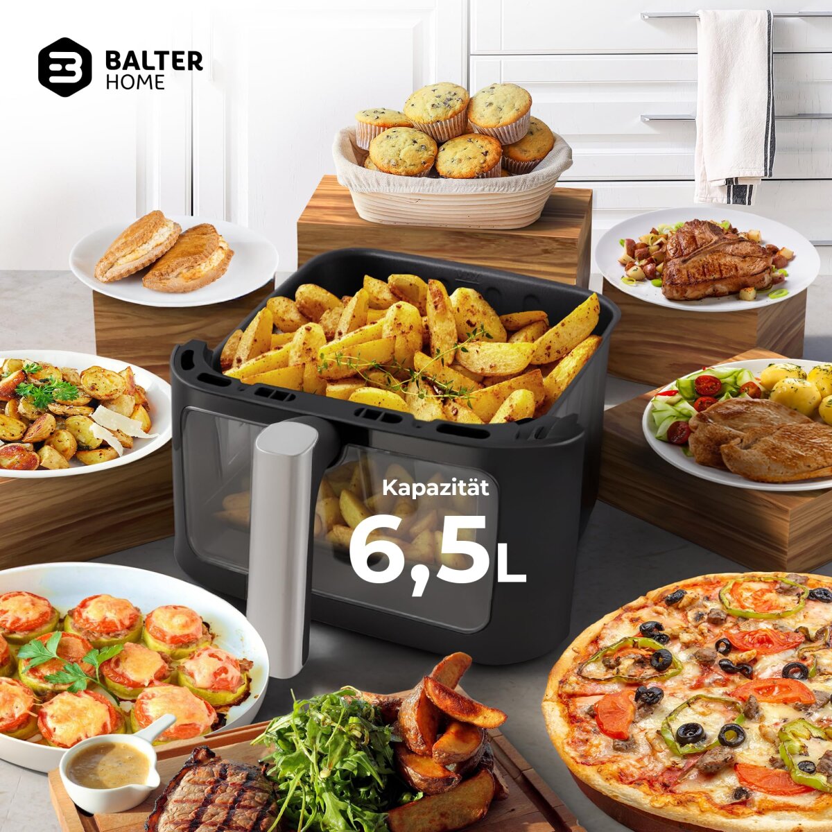 Balter Hei&szlig;luftfritteuse Airfryer, 6,5 L, inkl. 100 Rezepte, HL-651T