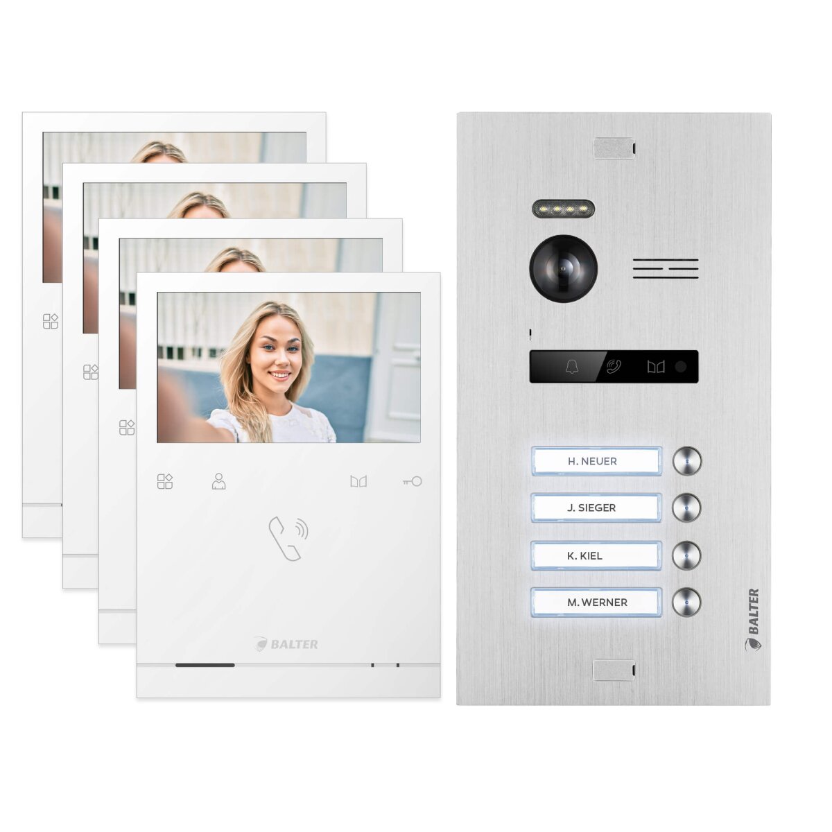 Video T&uuml;rsprechanlage f&uuml;r 5 Familienhaus, 5x Monitore, Balter EVO