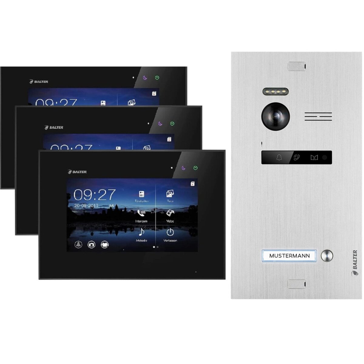 Balter EVO Video-T&uuml;rsprechanlage f&uuml;r Einfamilienhaus mit 3x 7 Zoll Monitor Silber Schwarz