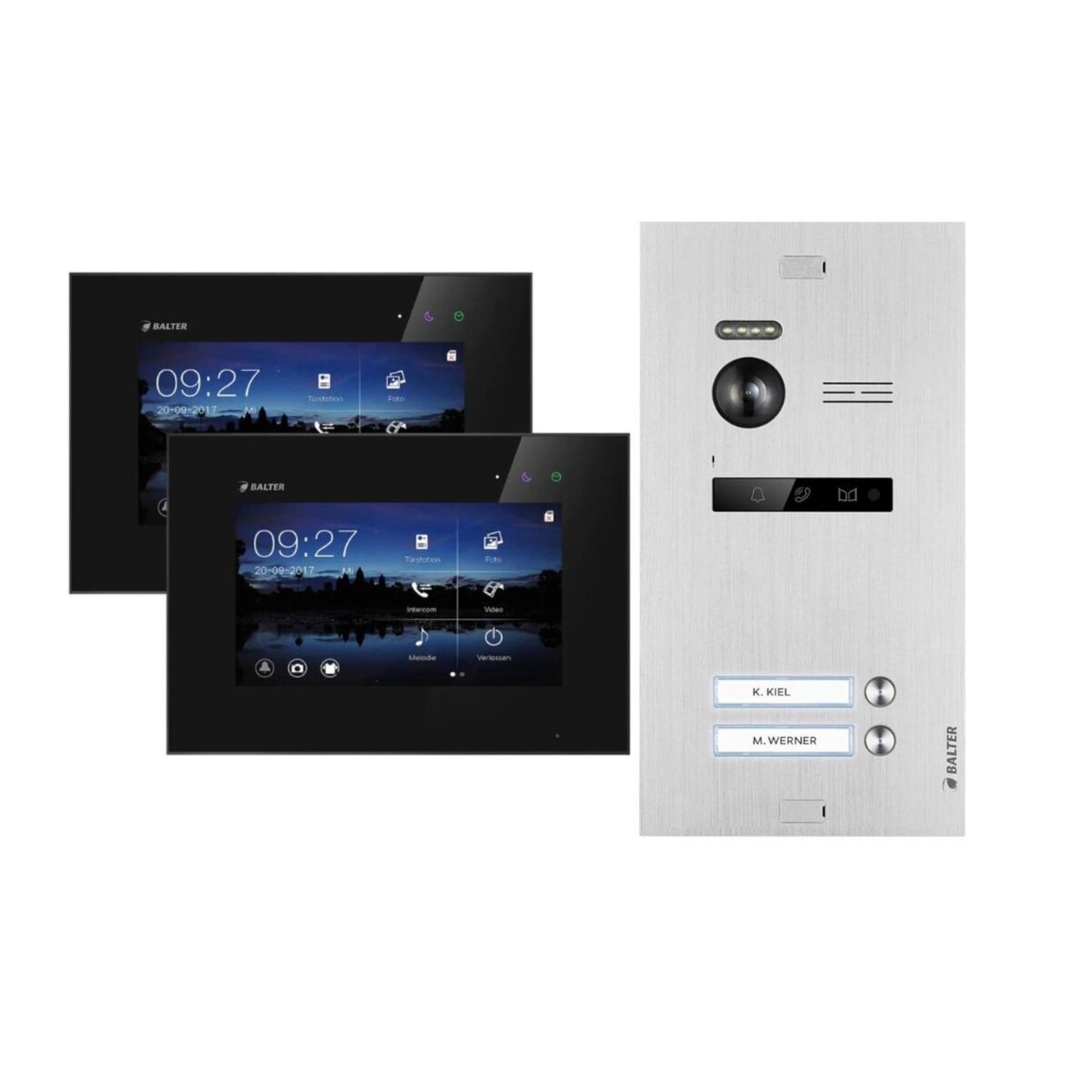 Balter EVO Video-T&uuml;rsprechanlage f&uuml;r Zweifamilienhaus mit 2x 7 Zoll Monitor Silber Schwarz