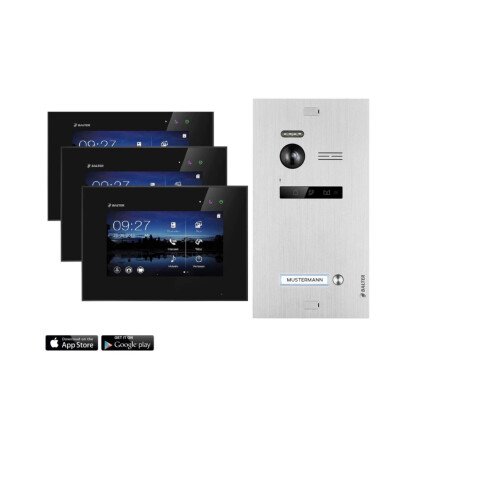 Balter EVO Video-T&uuml;rsprechanlage mit App f&uuml;r Einfamilienhaus mit 3x 7 Zoll Monitor Silber Schwarz
