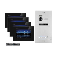 Balter EVO Video-T&uuml;rsprechanlage mit App f&uuml;r Einfamilienhaus mit 4x 7 Zoll Monitor Silber Schwarz
