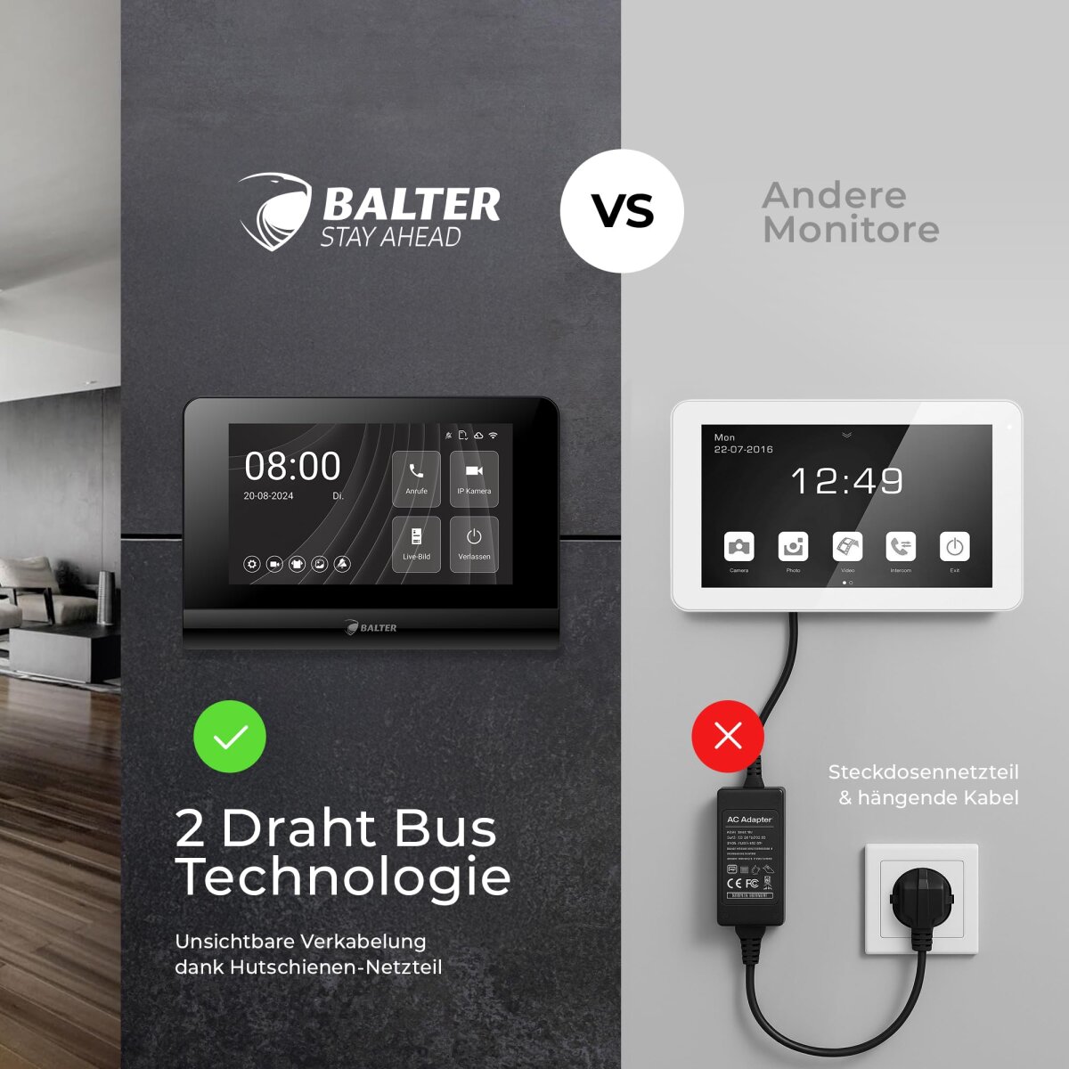 Balter Entri Set L Video T&uuml;rsprechanlage 2 Monitore Schwarz
