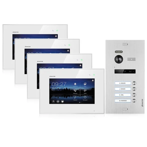 Video Türsprechanlage für 4 Familienhaus, 4x Monitore, Balter EVO