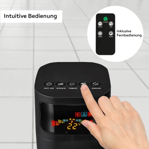 Balter VT-3 Turmventilator &ndash; 98 cm, 3 Stufen, Oszillation 80&deg;, Farbdisplay, Sleep-Timer, Schlafmodus, Fernbedienung, 55 W, leise &amp; sicher, einfacher Aufbau