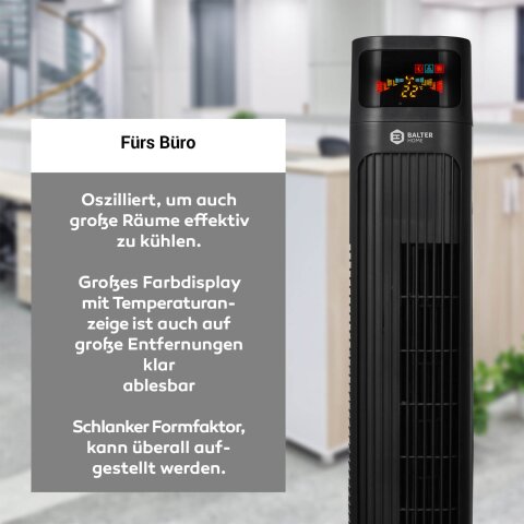 Balter VT-3 Turmventilator &ndash; 98 cm, 3 Stufen, Oszillation 80&deg;, Farbdisplay, Sleep-Timer, Schlafmodus, Fernbedienung, 55 W, leise &amp; sicher, einfacher Aufbau