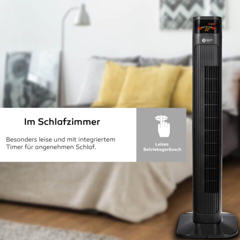 Balter VT-3 Turmventilator &ndash; 98 cm, 3 Stufen, Oszillation 80&deg;, Farbdisplay, Sleep-Timer, Schlafmodus, Fernbedienung, 55 W, leise &amp; sicher, einfacher Aufbau