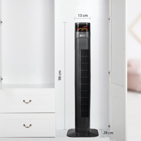 Balter VT-3 Turmventilator &ndash; 98 cm, 3 Stufen, Oszillation 80&deg;, Farbdisplay, Sleep-Timer, Schlafmodus, Fernbedienung, 55 W, leise &amp; sicher, einfacher Aufbau
