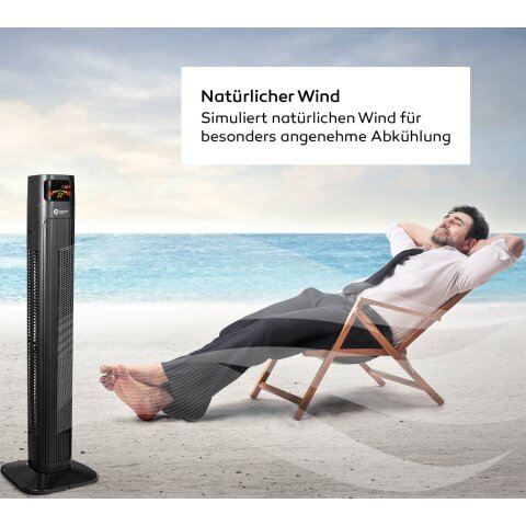 Balter VT-3 Turmventilator &ndash; 98 cm, 3 Stufen, Oszillation 80&deg;, Farbdisplay, Sleep-Timer, Schlafmodus, Fernbedienung, 55 W, leise &amp; sicher, einfacher Aufbau