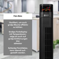Balter VT-3 Turmventilator &ndash; 98 cm, 3 Stufen, Oszillation 80&deg;, Farbdisplay, Sleep-Timer, Schlafmodus, Fernbedienung, 55 W, leise &amp; sicher, einfacher Aufbau