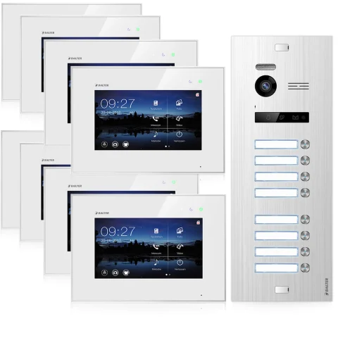 Video Türsprechanlage für 8 Familienhaus, 8x Monitore, Balter EVO