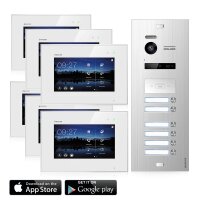 Video T&uuml;rsprechanlage mit Smartphone App f&uuml;r 6 Familienhaus, 6x Monitore, Balter EVO WLAN