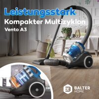 Balter Vento A3 Staubsauger beutellos, 850W hohe Saugleistung, 3L Staubbeh&auml;lter, Multizyklon, HEPA-Filter (Blau)