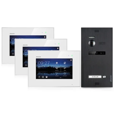 Video Türsprechanlage für 1 Familienhaus, 3x Monitore, Balter EVO Schwarz