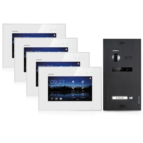 Video Türsprechanlage für 1 Familienhaus, 4x Monitore, Balter EVO Schwarz