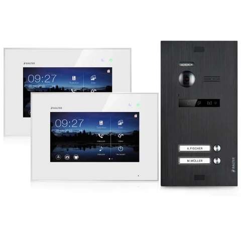 Video Türsprechanlage für 2 Familienhaus, 2x Monitore, Balter EVO Schwarz