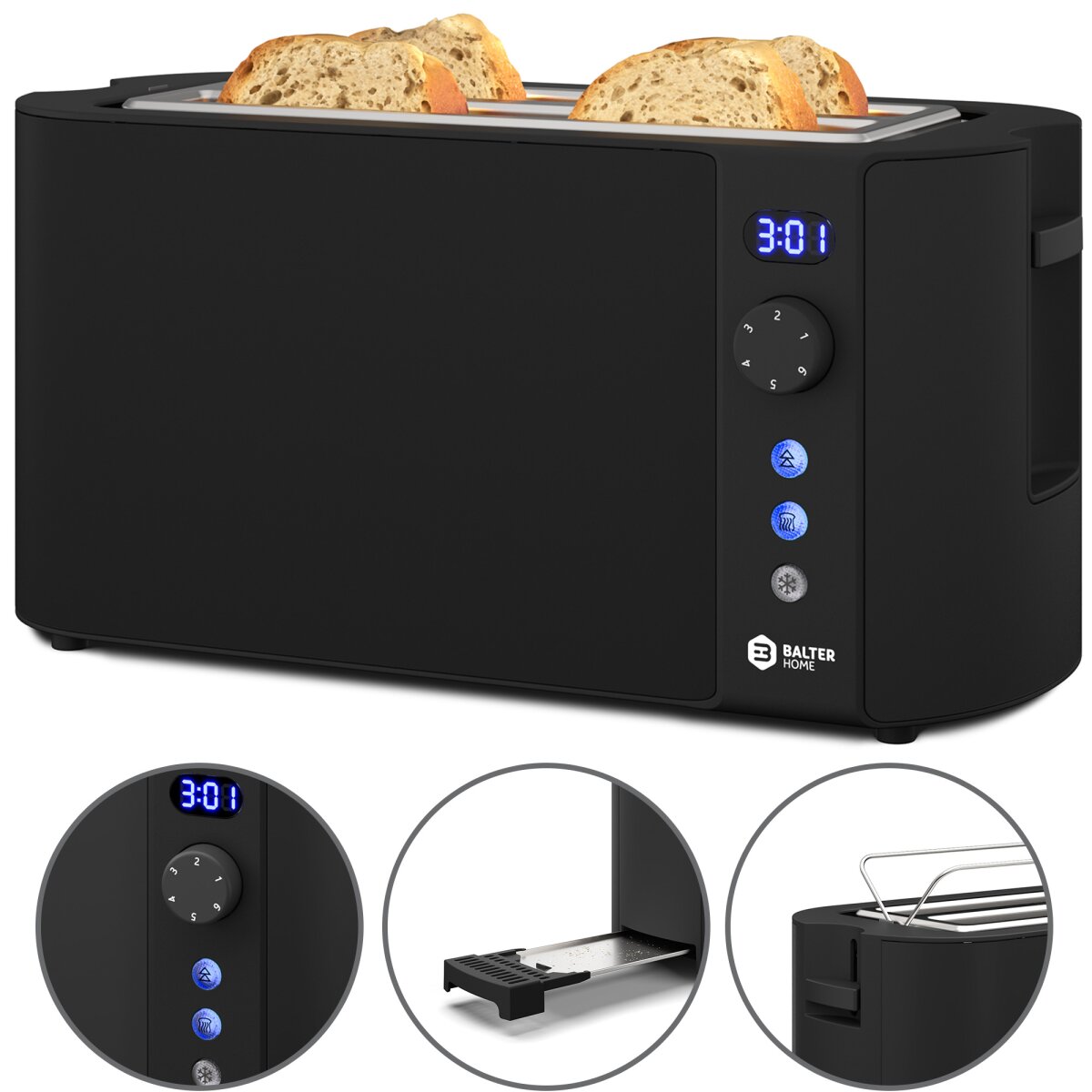 Balter Toaster TS-04-LCD Schwarz Langschlitz