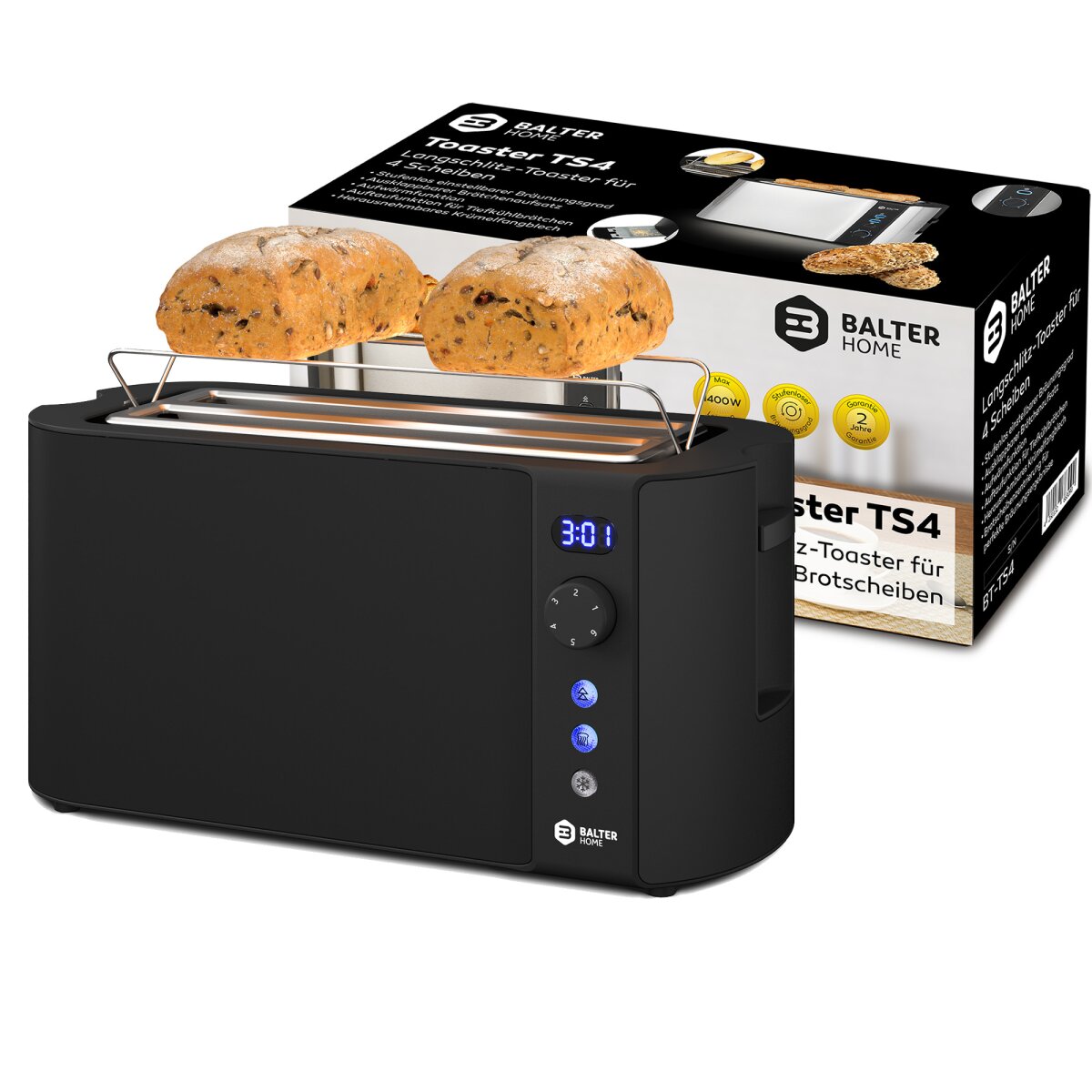 Balter Toaster TS-04-LCD Schwarz Langschlitz