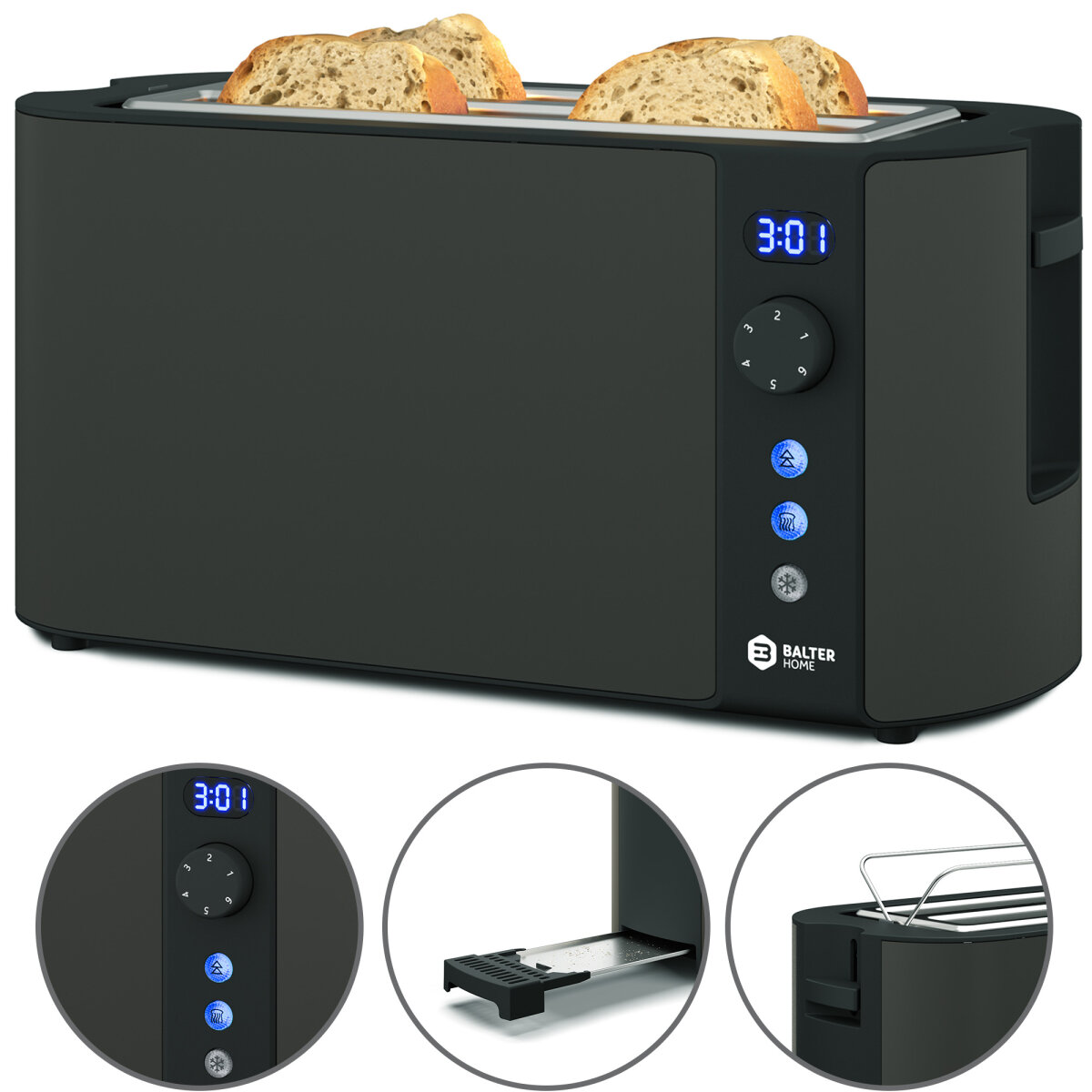 Balter Toaster TS-04-LCD Grau Langschlitz