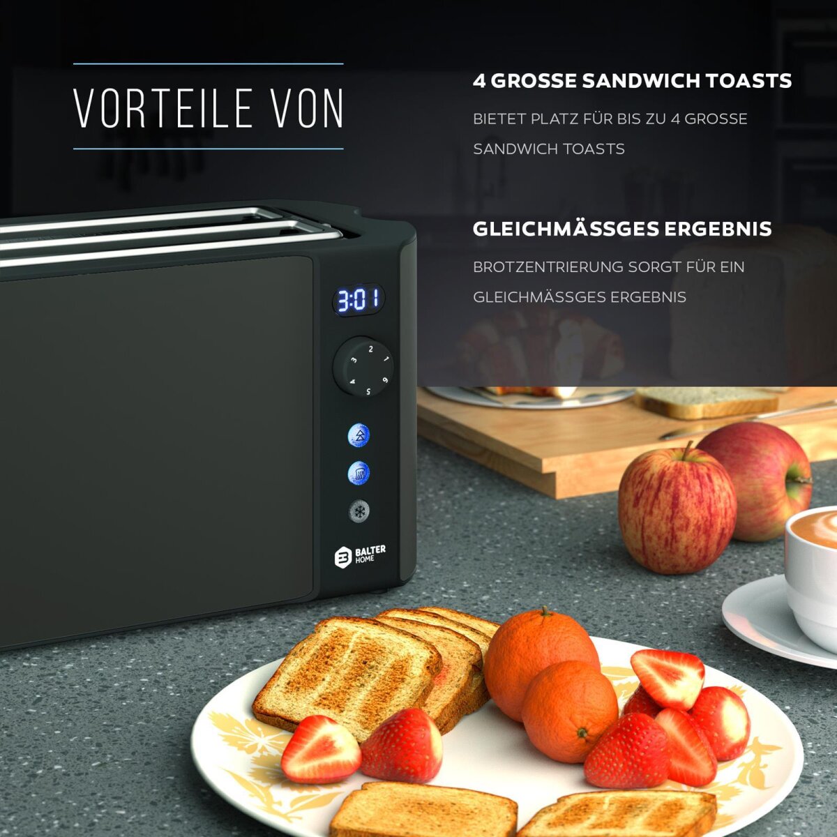 Balter Toaster TS-04-LCD Grau Langschlitz