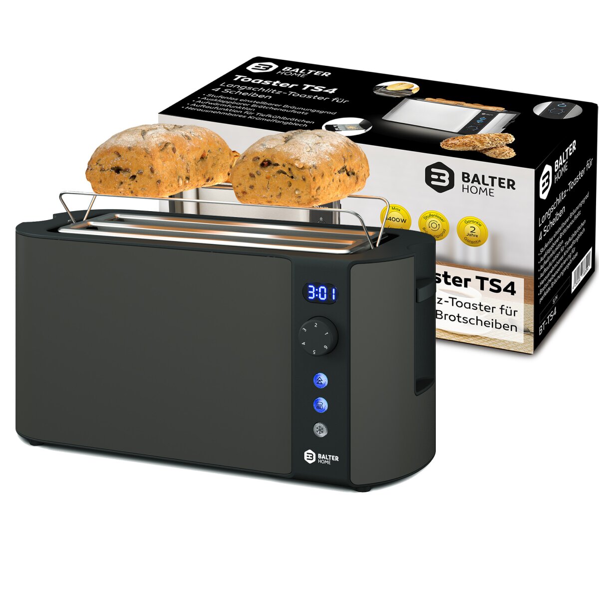 Balter Toaster TS-04-LCD Grau Langschlitz