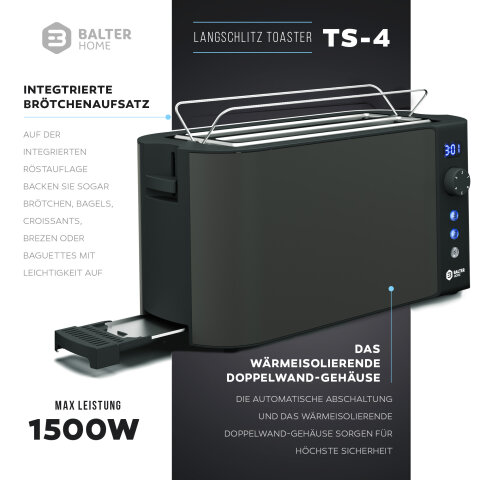 Balter Toaster TS-04-LCD Grau Langschlitz