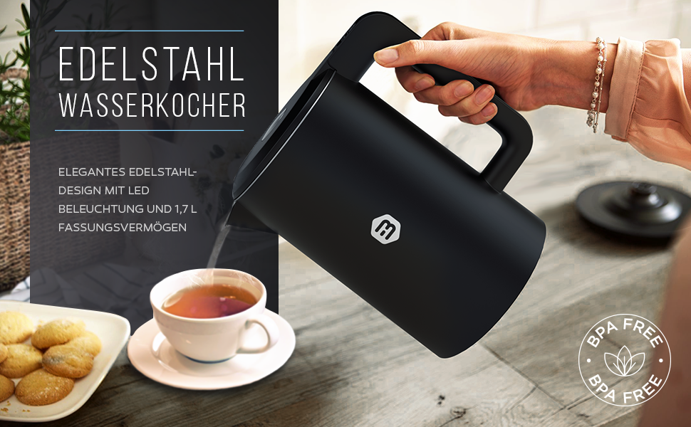 Balter WK-4-Touch Edelstahl Wasserkocher – Doppelwand-Design mit Temperatureinstellung und 1,7 L Fassungsvermögen